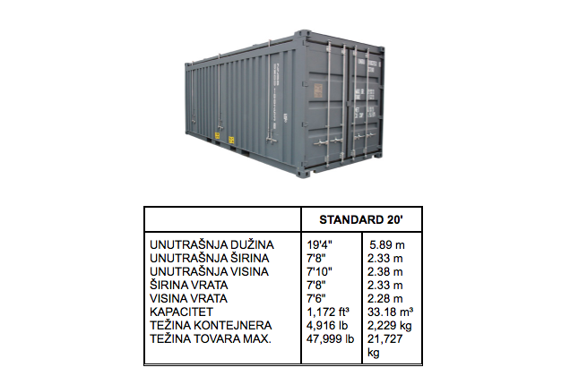 standard 20ft kontejner